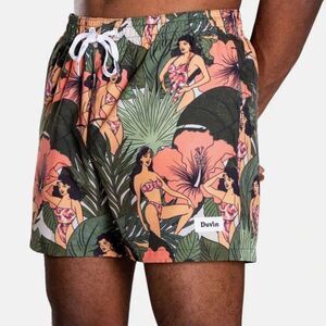 NWT Duvin Design Beach Babes Swim Shorts Men's M Novelty Print Trunks Mesh Lined